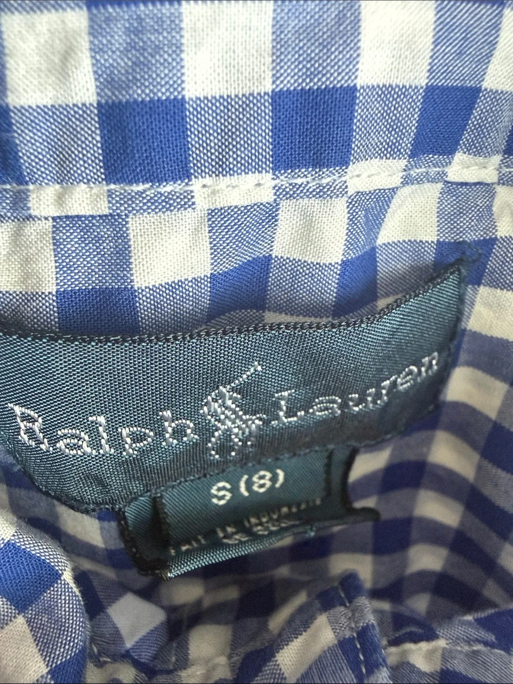 Ralph Lauren Boys Blue & White Gingham Button-Down Shirt with Pink Pony